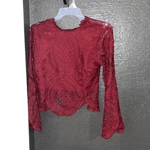 Burgundy long sleeve crop top